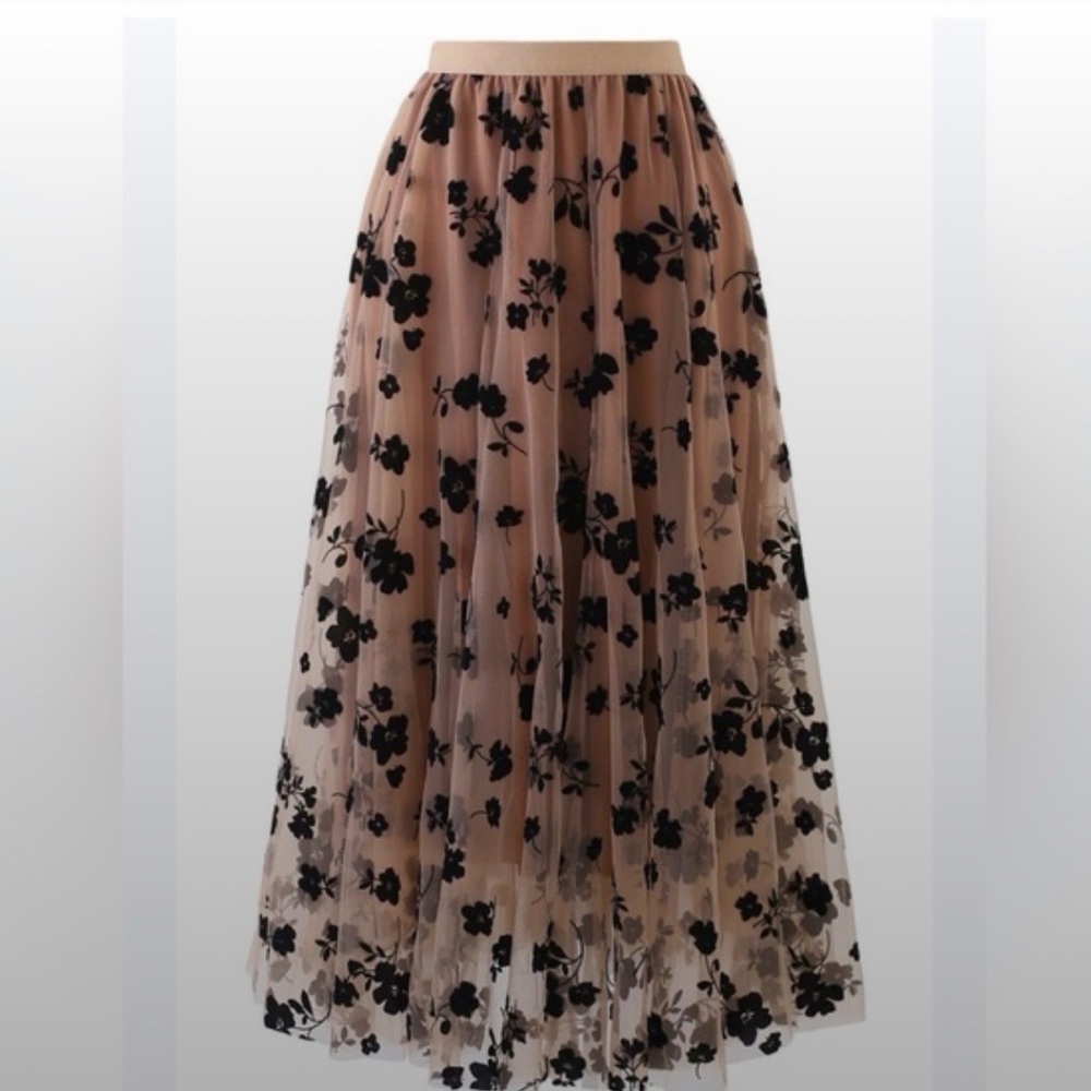 Chicwish Floral Black and Tan Skirt